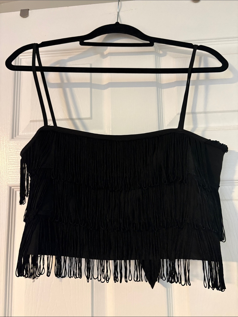 Altar'd State Black Fringe Spaghetti Strap Crop Cami